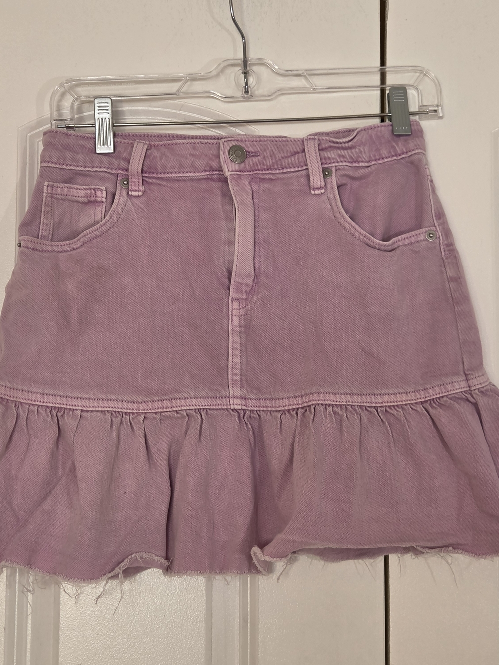 Cat & Jack Girls Skirt Size XL 14 Purple Lavender Stretch Denim Ruffle Hem